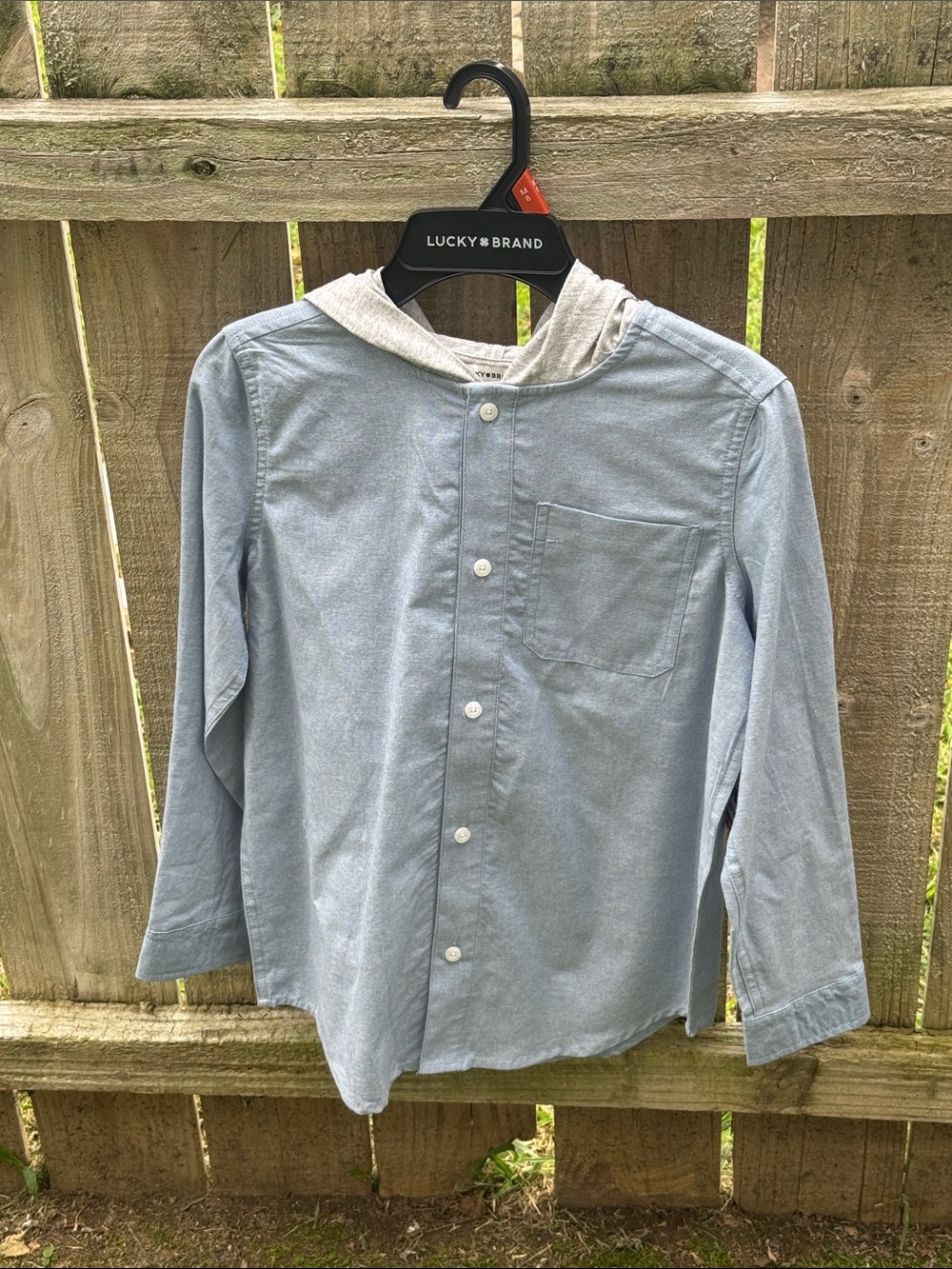 Lucky Brand Light Blue Hooded Button-Up Shirt